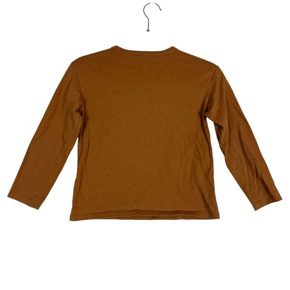 Gap Shirt Kids S 6-7 Brown Solid Long Sleeve Crewneck Pocket Tee Jersey Top